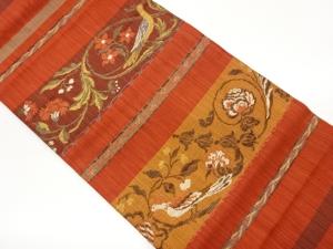 横段に花唐草・鳥模様織出し名古屋帯